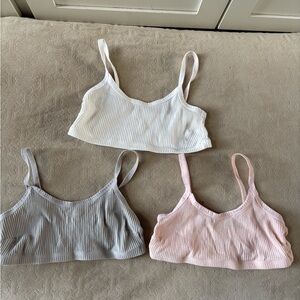 Girls Ribbed Crop Tops - White, Gray, and Pink
